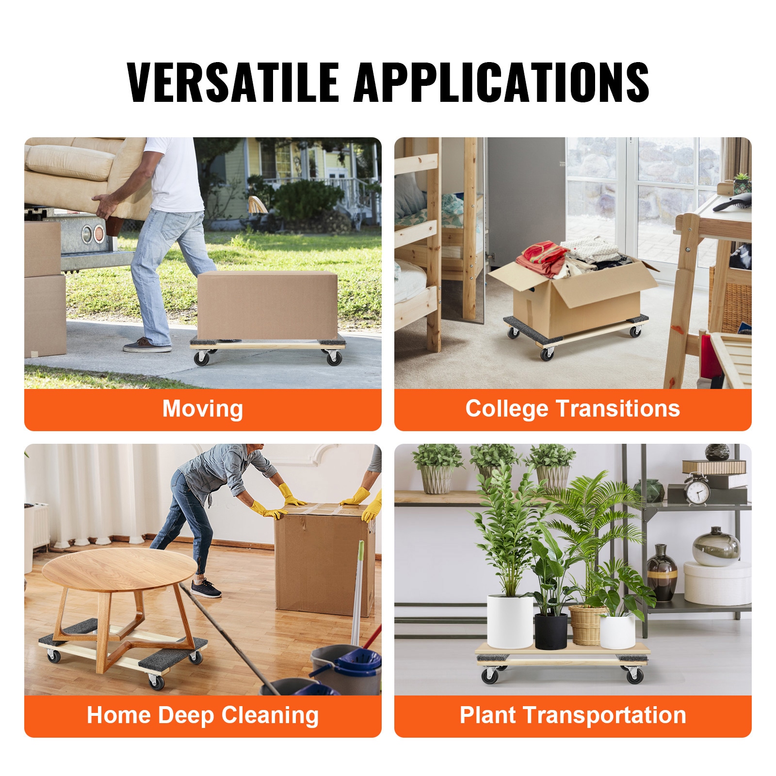 Furniture Dolly, 1000 Lbs Load Capacity, 18" X 30", 4 X 3" PP Swivel Casters, Heavy Duty Hardwood Furniture Moving Dolly, Mover's Dolly, Moving Cart With Wheels For Heavy Furniture Home Cleaning_maomaolike.com